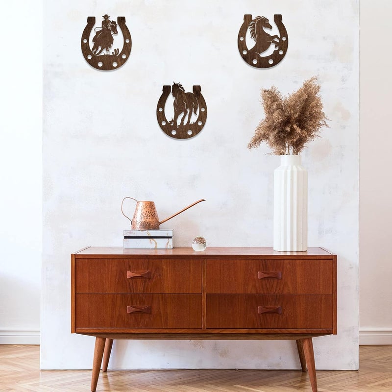 Junkin 3 Pcs Western Wall Decor Horseshoe Wood Wall Art Decor Cowboy Party Decorations Rustic Horse Shoes Decoration Hanging Western Country Cowboy Decorations for Home Bedroom Bathroom - Image 5